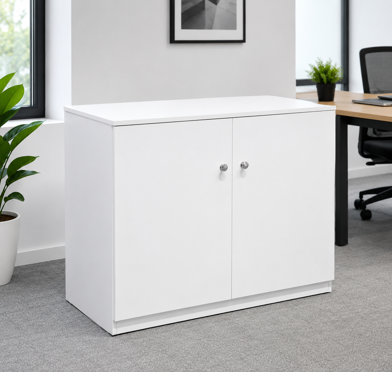 Modern White 2-Door Office Storage Cabinet