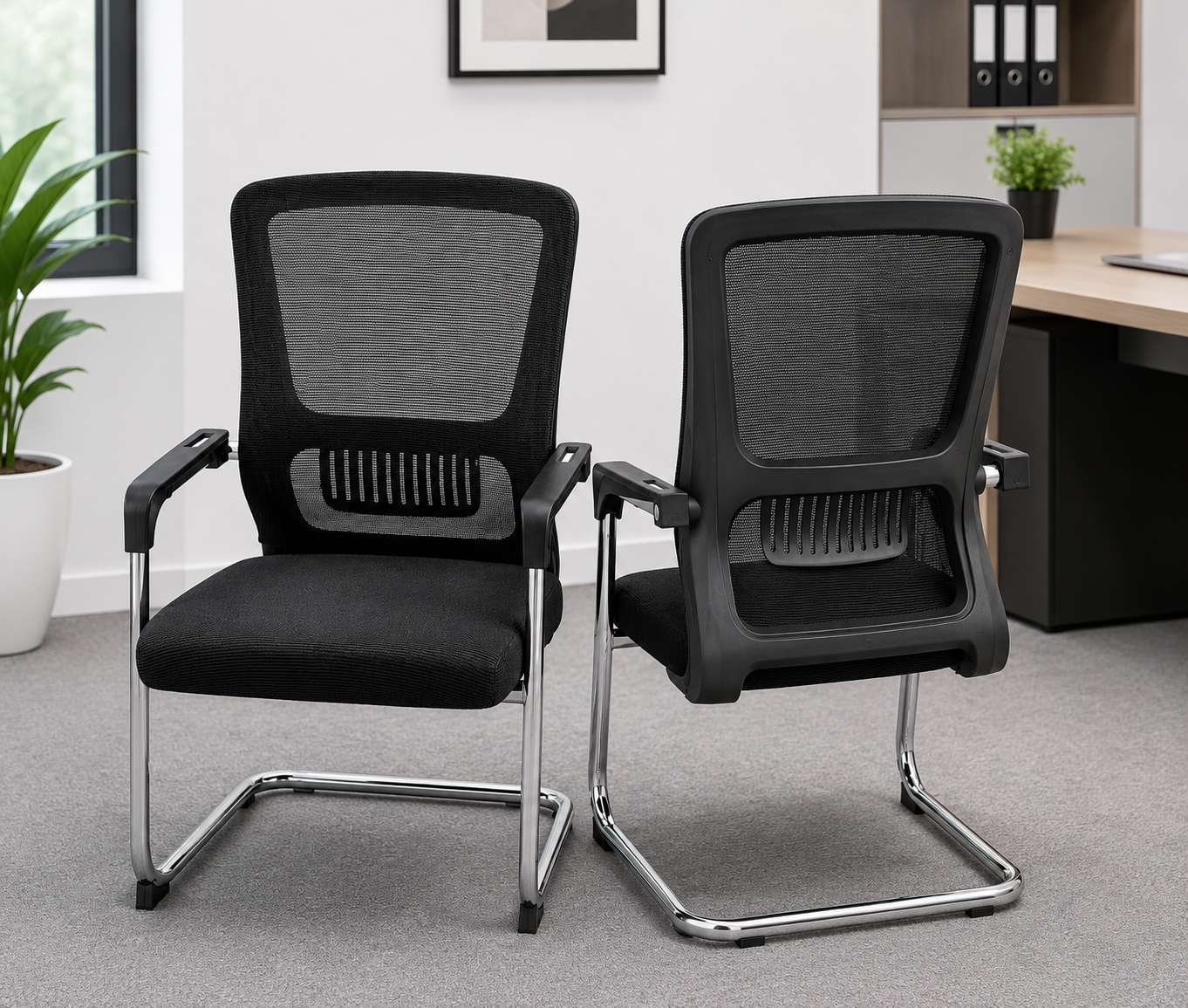 Ergonomic Office Visitor Chair – Black Mesh