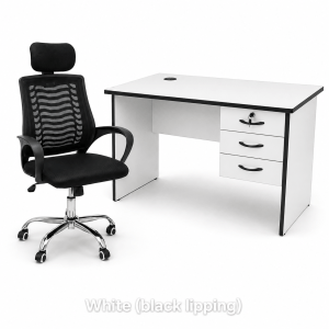 Modern 1.2M Office Desk with Ergonomic Mesh Chair – White & Black