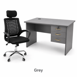 Modern 1.2M Office Desk with Ergonomic Mesh Chair – Grey