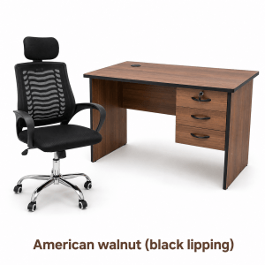 Modern 1.2M Office Desk with Ergonomic Mesh Chair – American Walnut