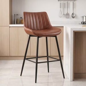 Brown Bar Stool with Backrest and Footrest